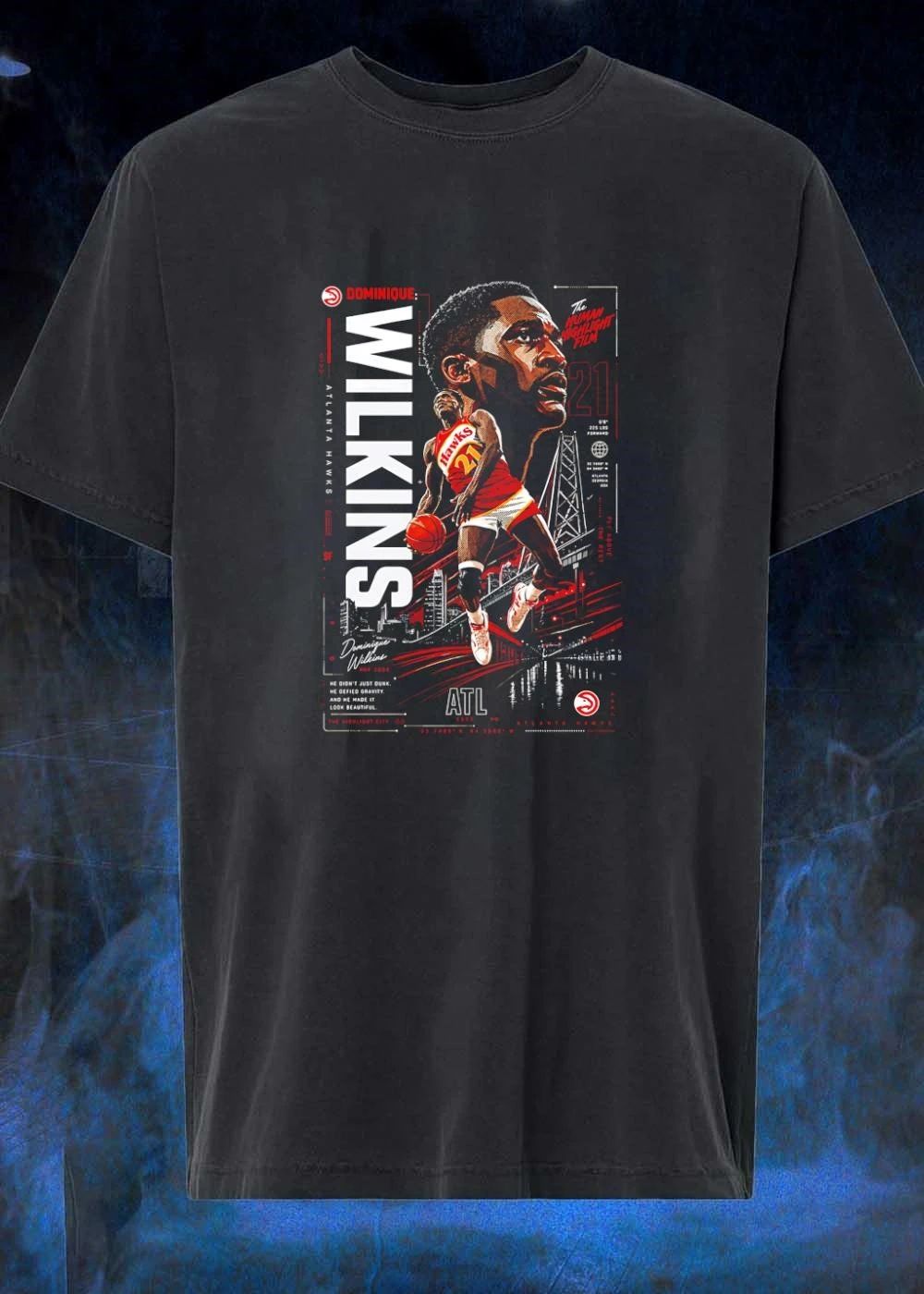 Dominique Wilkins The Human Highlight Film Atlanta Hawks 21 Basketball Poster shirt
