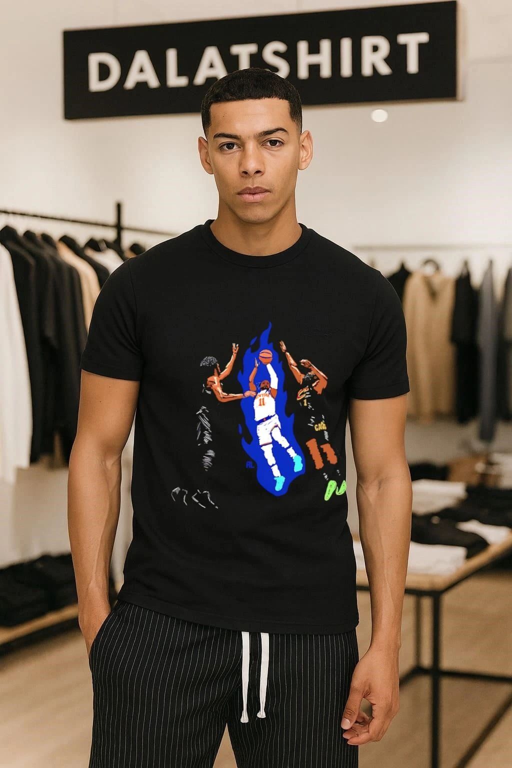 New York 11 Basketball Player Blue Flames T-Shirt