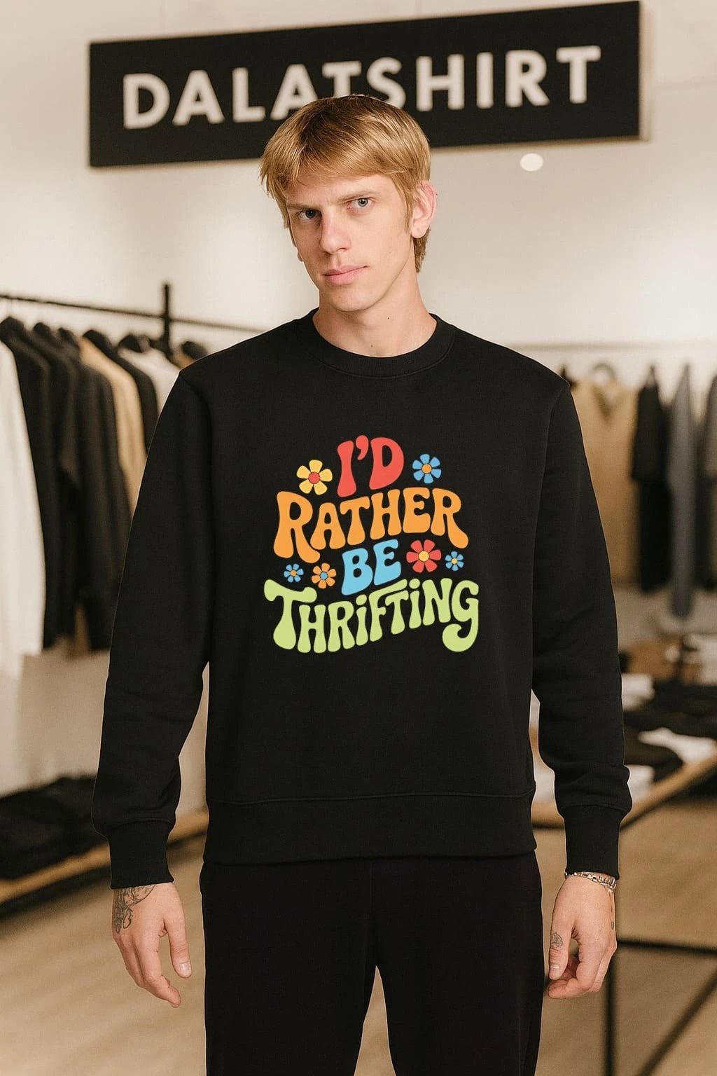I’d Rather Be Thrifting Retro Flower shirt