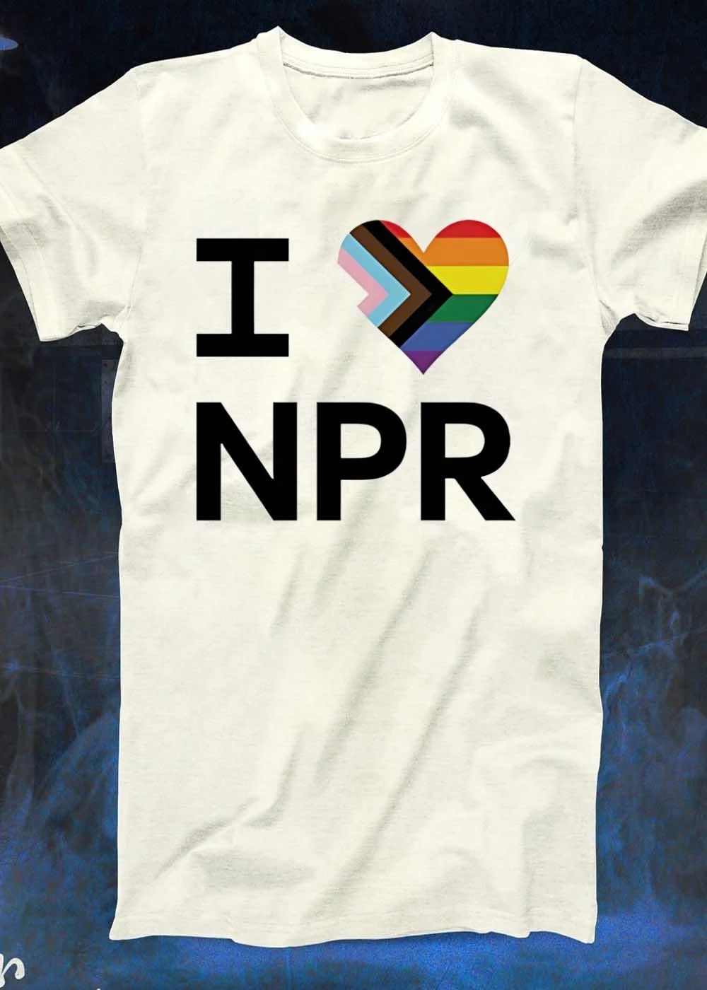 I Love NPR Progress Pride Flag Heart LGBTQ+ Public Radio Ally 2026 Shirt