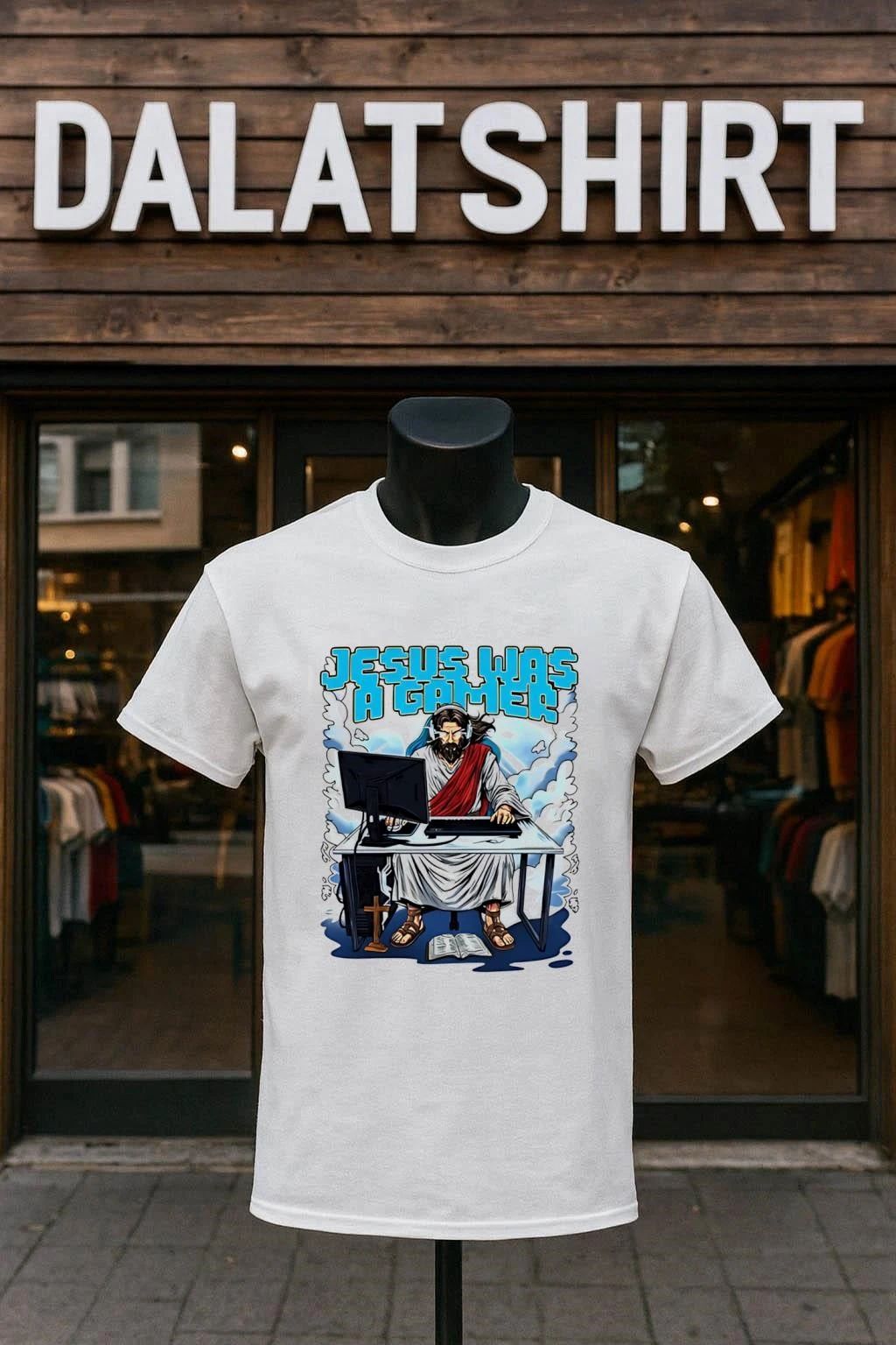 Jesus Was A Gamer Glowing Eyes PC Bible Cross shirt