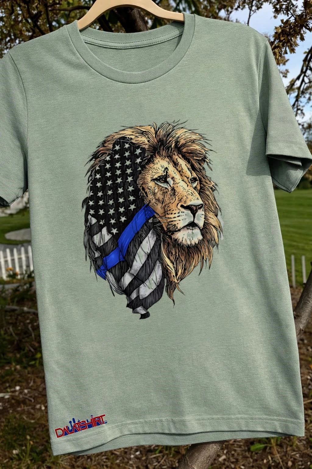 Lion Head With American Flag Thin Blue Line Police Support shirt