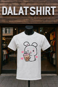 Winking Bunny Drinking Boba Tea Hearts shirt