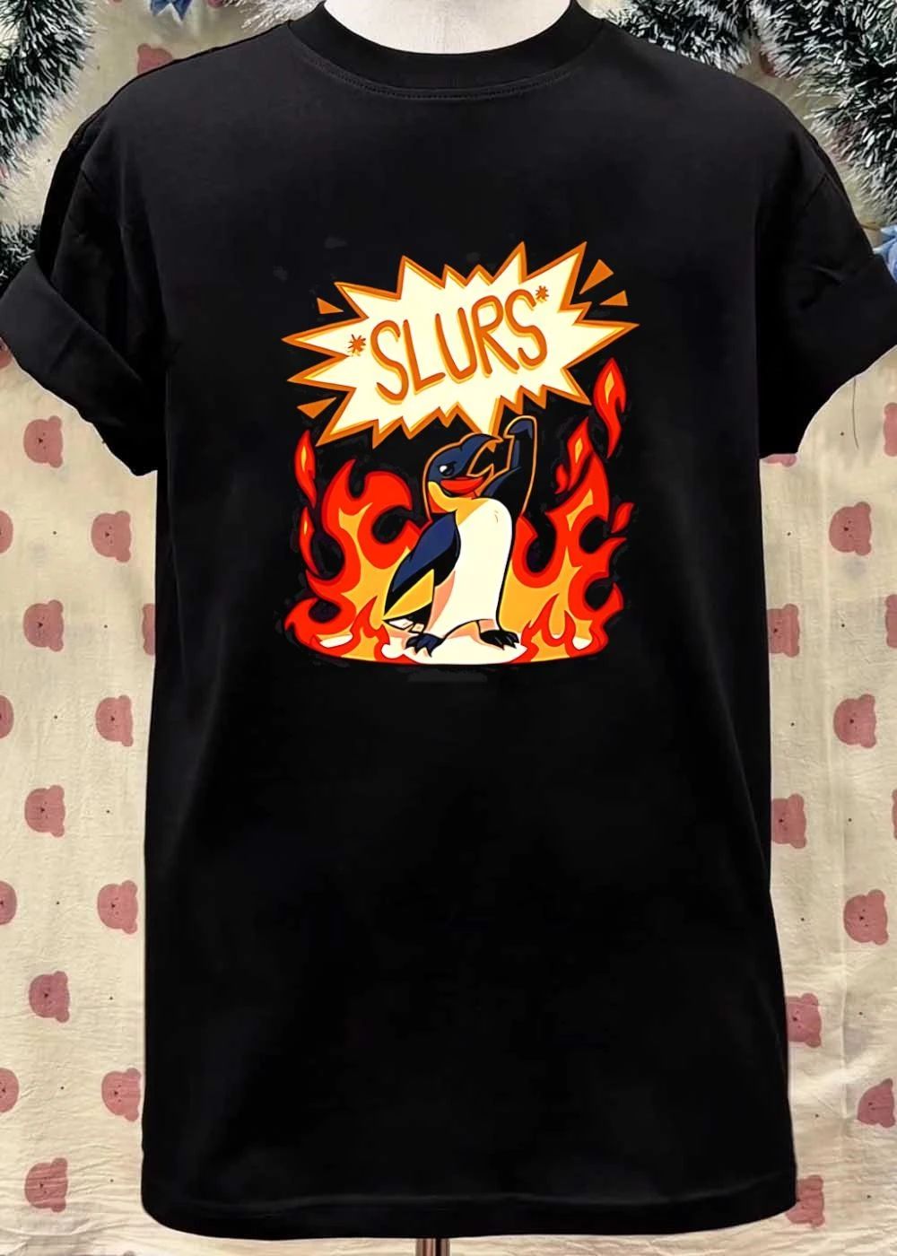 Slurs Angry Cartoon Penguin In Fire Comic Meme shirt
