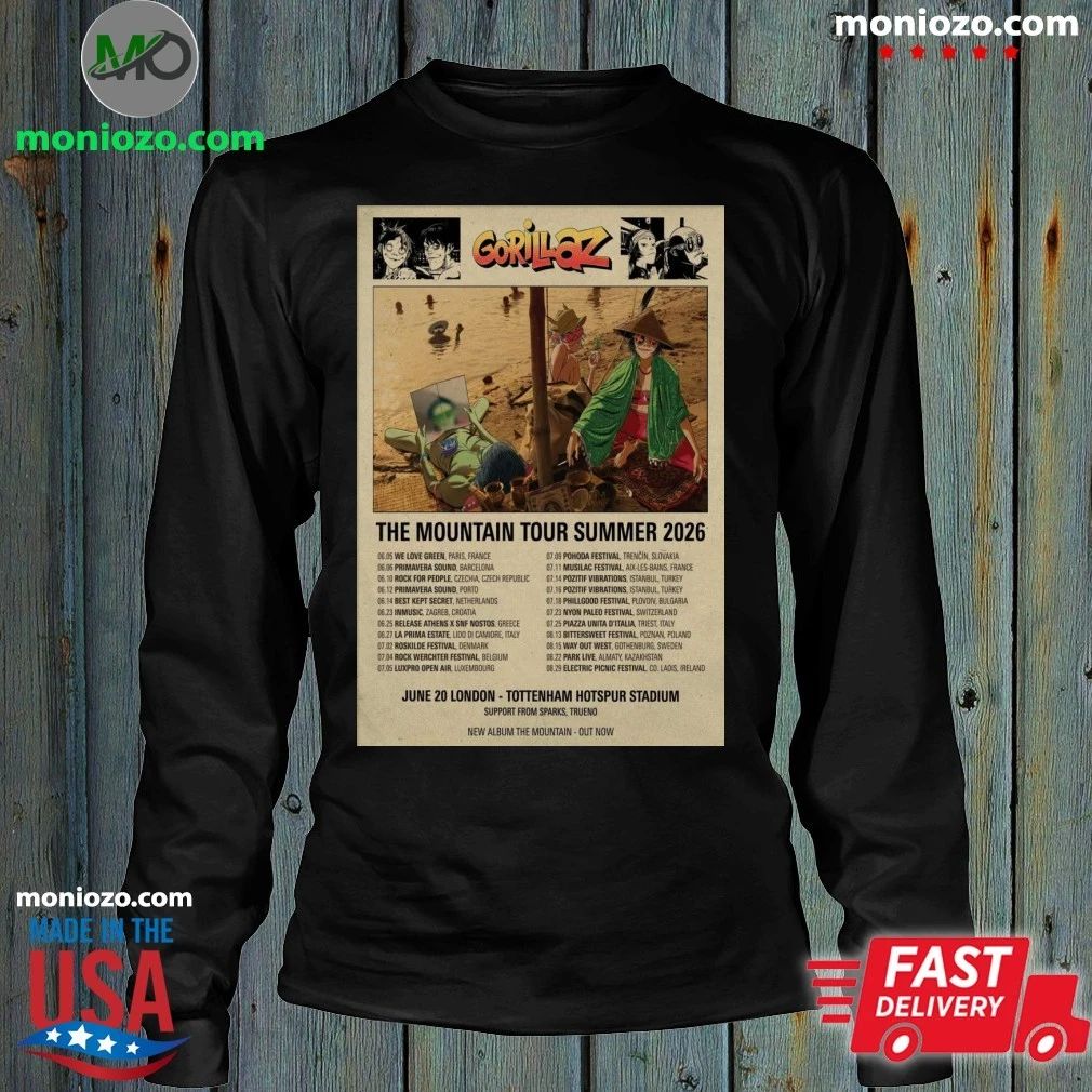Original Gorillaz The Mountain Tour Summer 2026 Poster T-Shirt