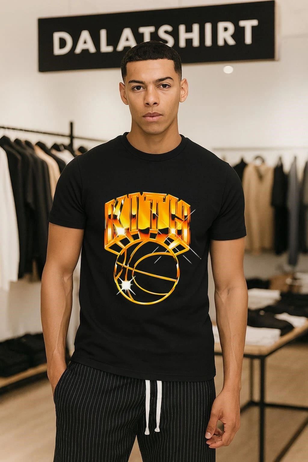 Kith Gold 3D Chrome Text Basketball Graphic shirt