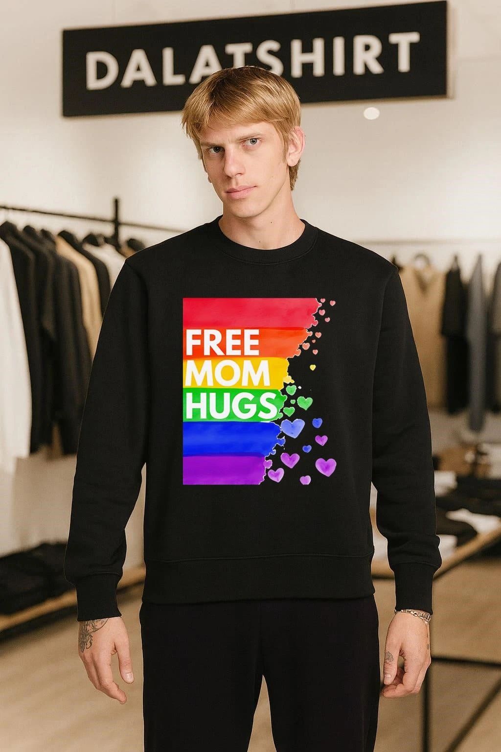 Free Mom Hugs LGBTQ Pride Rainbow Hearts Watercolor Art shirt