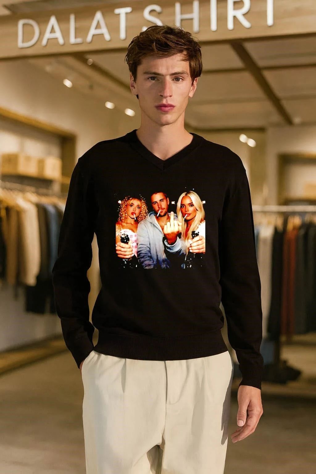 Justin Bieber Retro Style Singer Fuck hand and two girl shirt