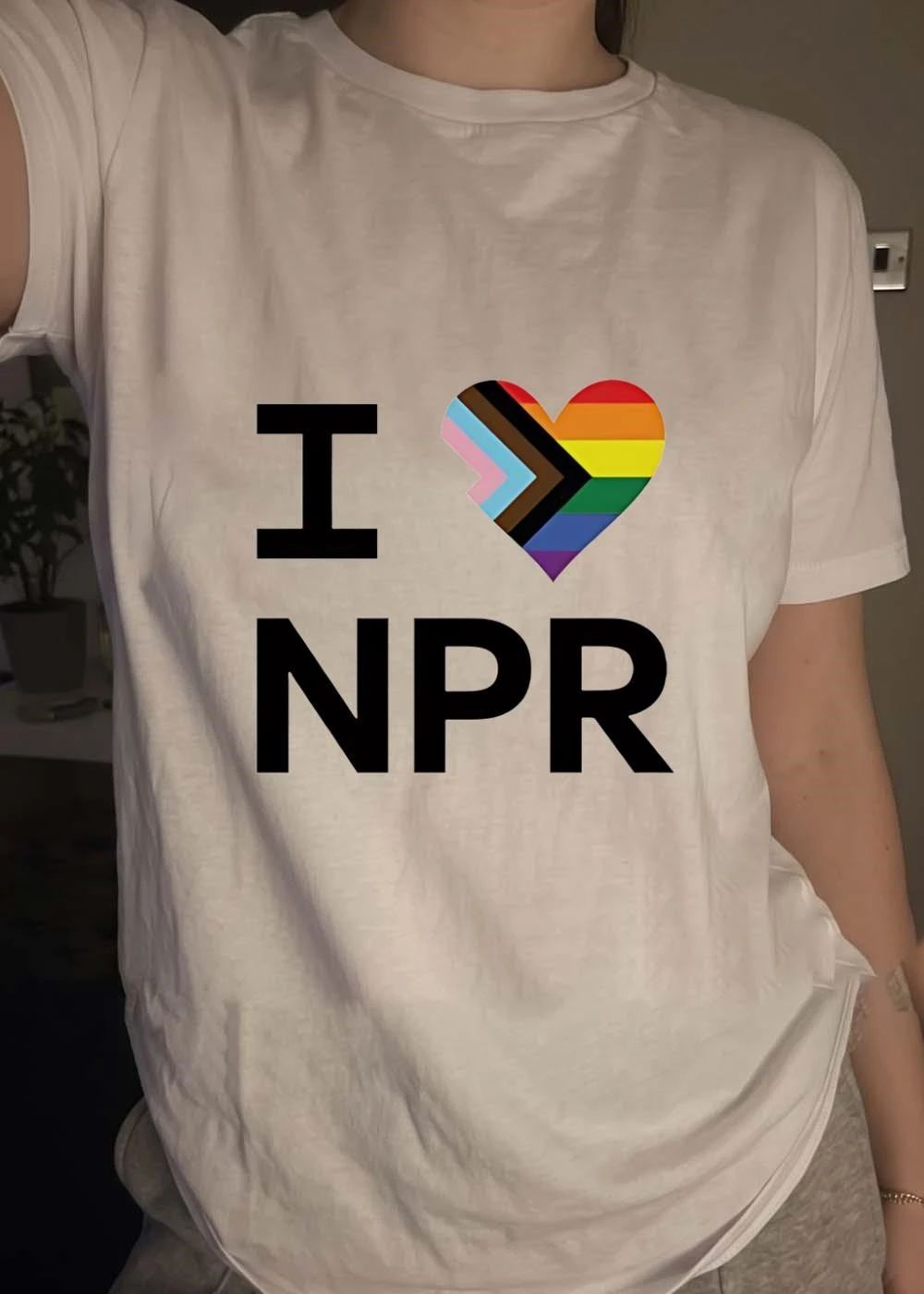 I Love NPR Progress Pride Flag Heart LGBTQ+ Public Radio Ally 2026 Shirt
