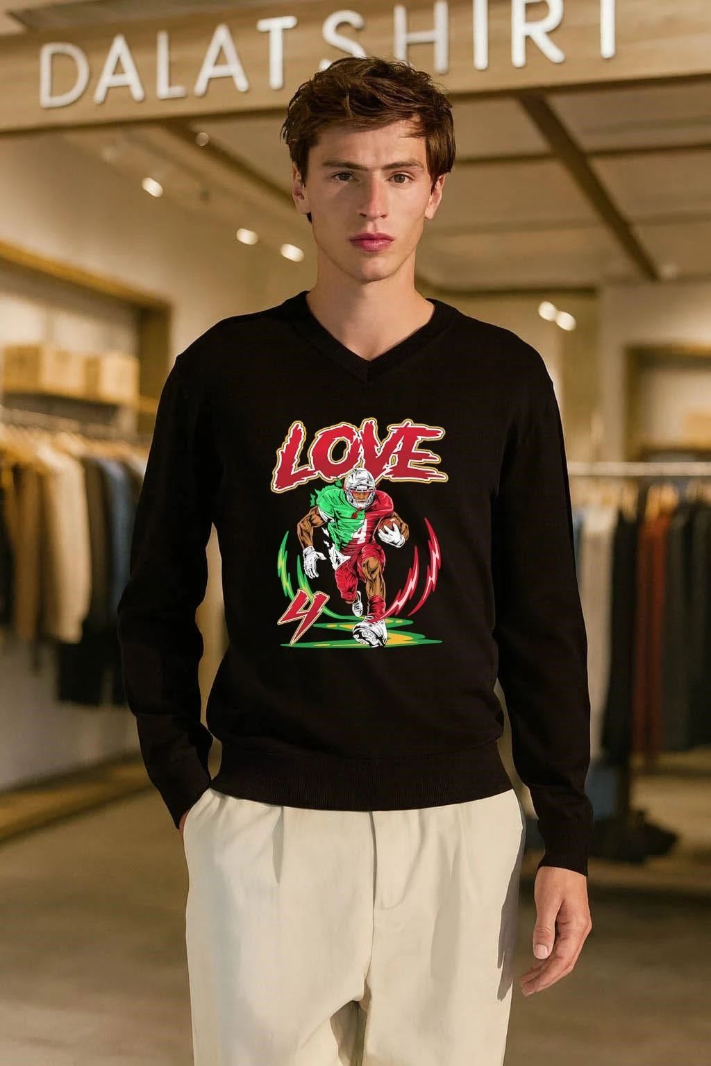 Love 4 Football Player Dynamic Action Sports Graphic shirt