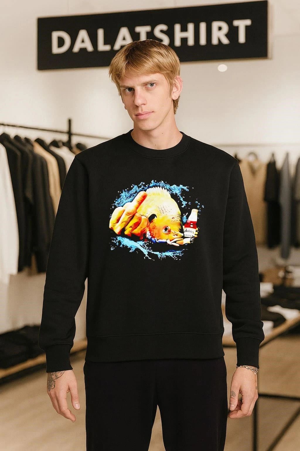 Fish Giving Middle Finger Smoking And Holding Modelo Beer shirt