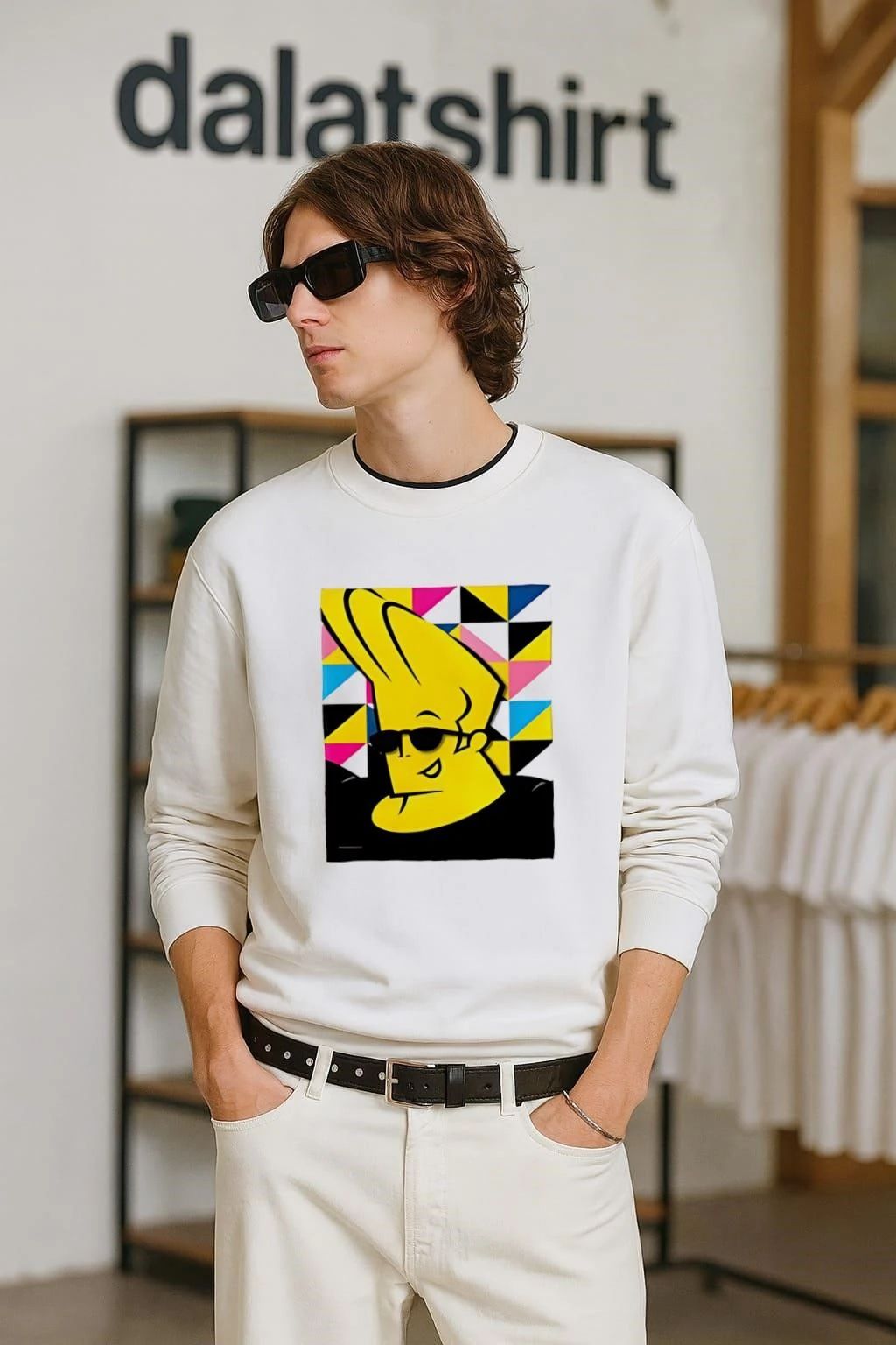 Johnny Bravo Cartoon Character Yellow Pompadour Sunglasses shirt