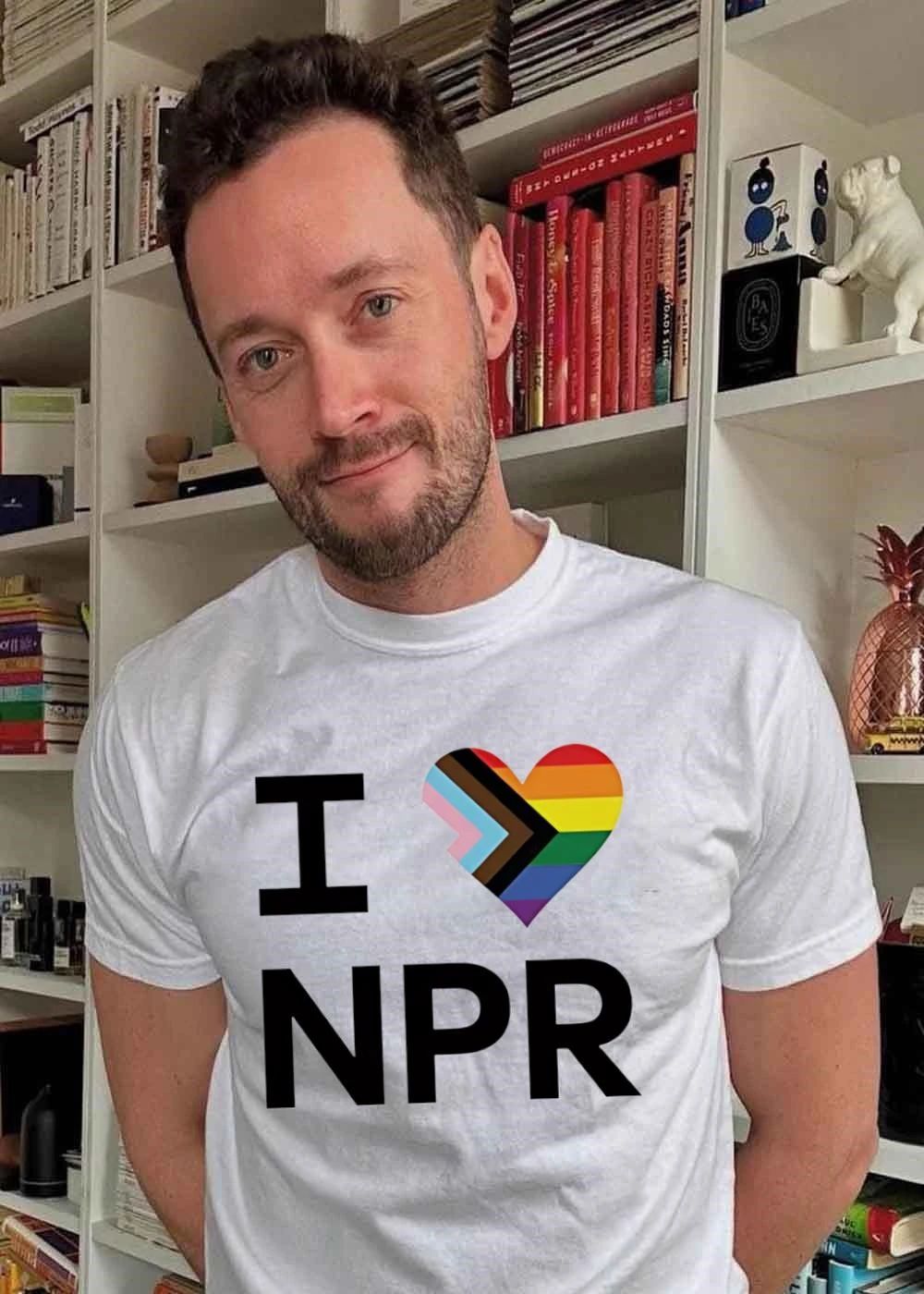 I Love NPR Progress Pride Flag Heart LGBTQ+ Public Radio Ally 2026 Shirt