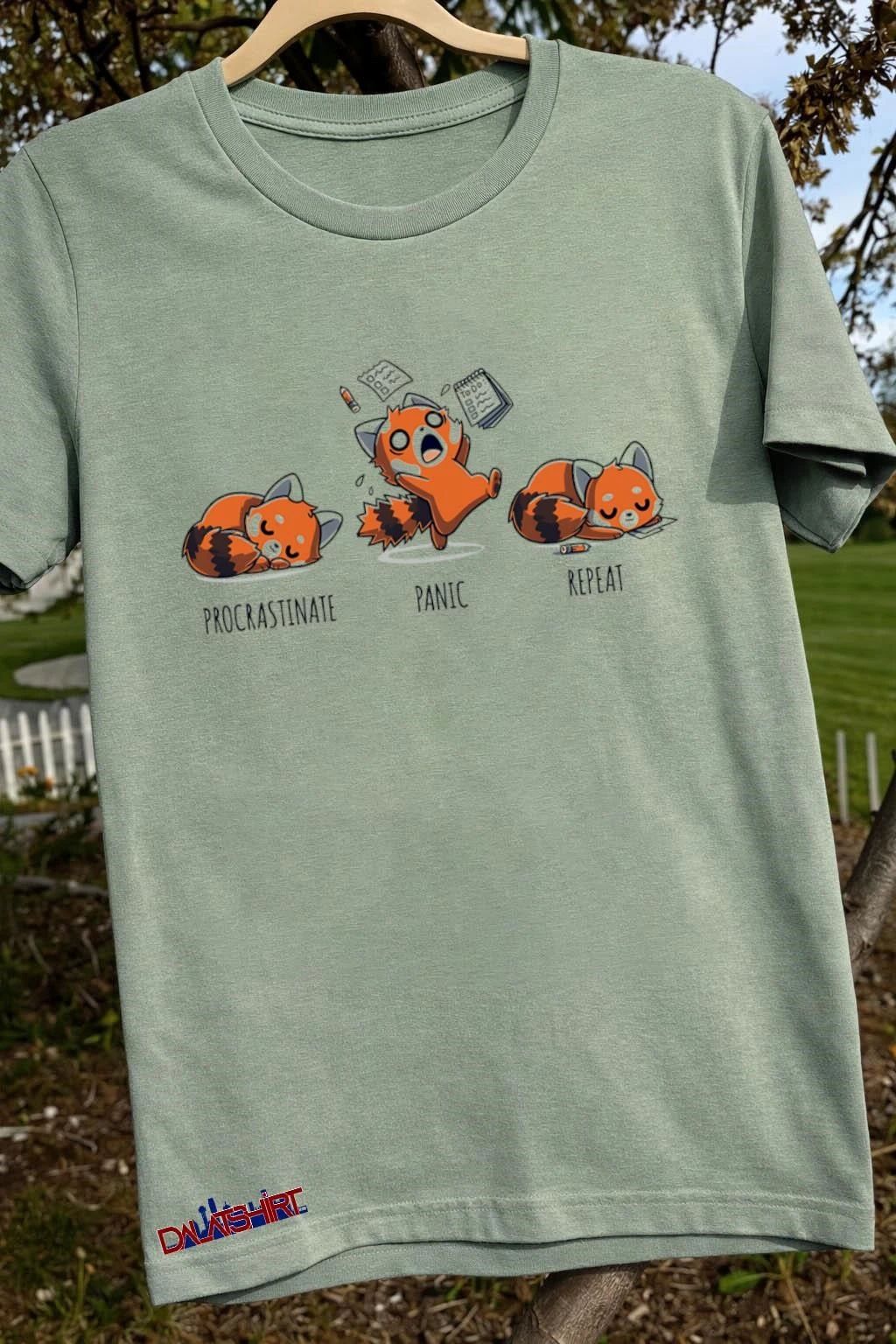 Red Panda Procrastinate Panic Repeat shirt