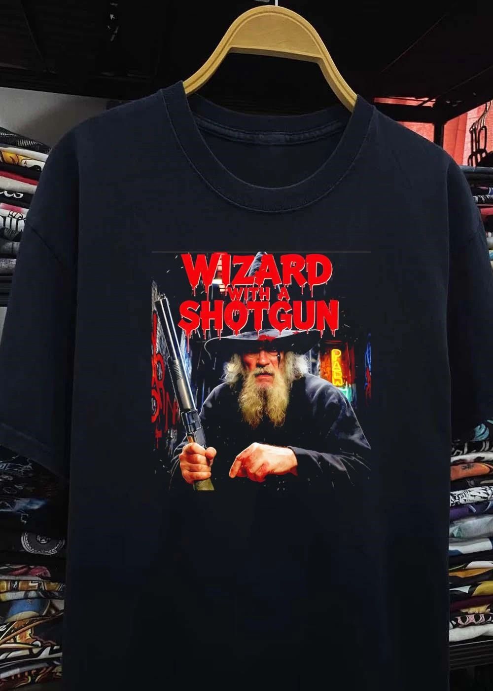 Wizard With A Shotgun Gritty Action Fantasy character shirt