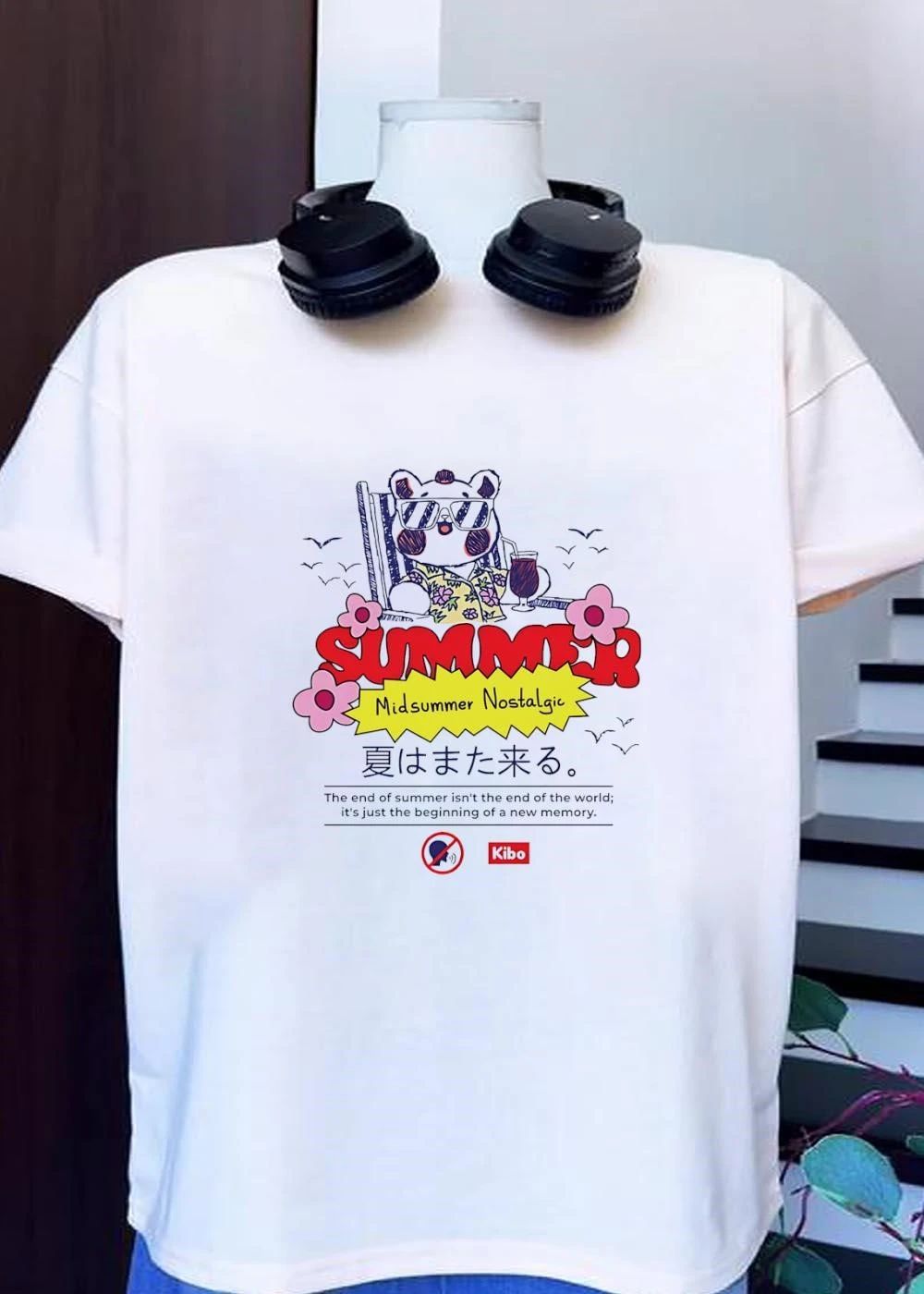 Kibo Chill Bear Midsummer Nostalgic Summer 2026 Vacation Graphic Shirt