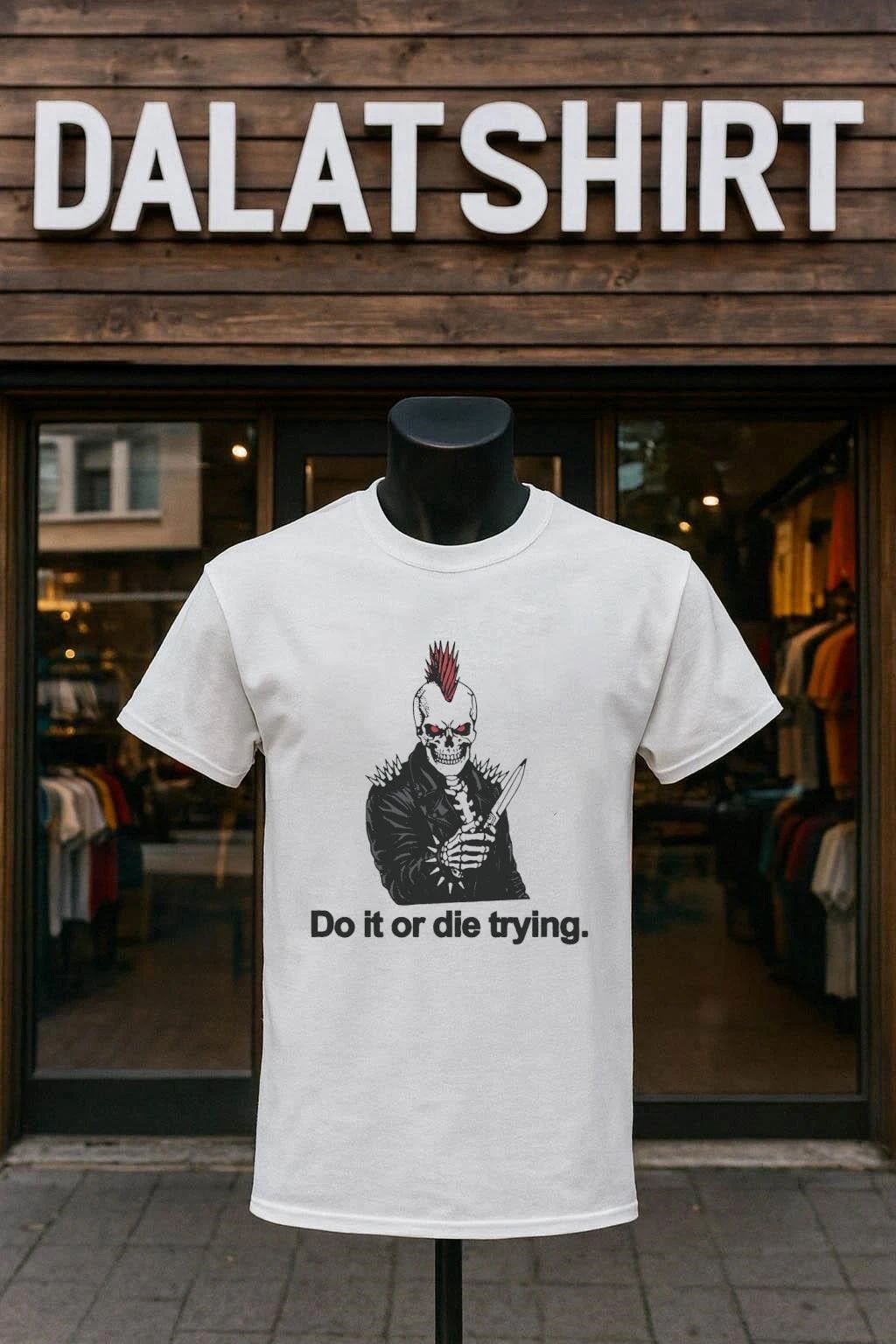 Punk Skull With Mohawk Holding Knife Do It Or Die Trying shirt
