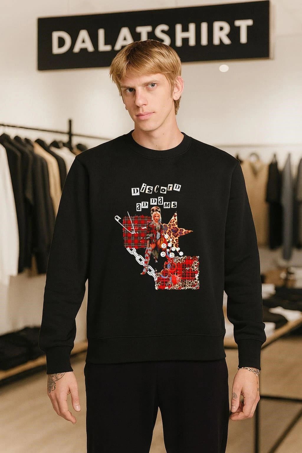 Discord Addams Punk Rock Leopard Print Plaid Safety Pin shirt