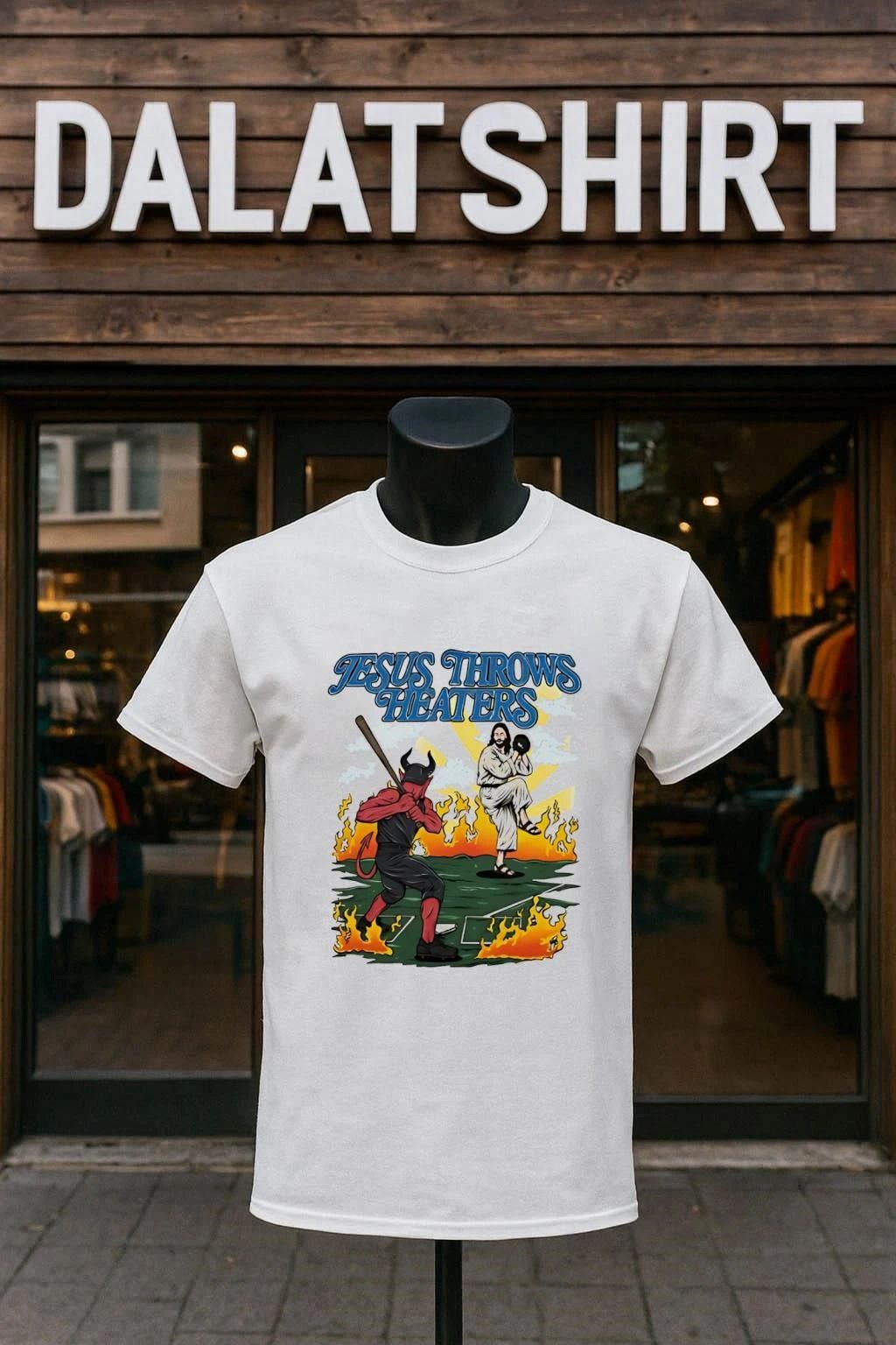 Jesus Throws Heaters Pitching Baseball Against Devil In Flames shirt