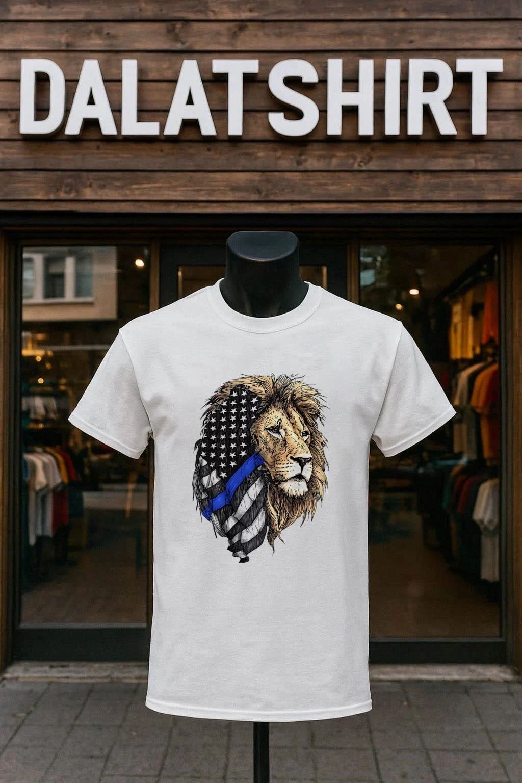 Lion Head With American Flag Thin Blue Line Police Support shirt