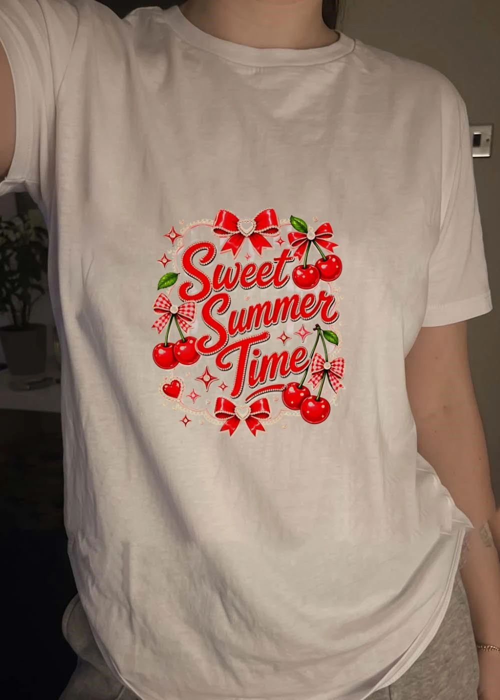 Sweet Summer Time Pearl Ribbon Cherry shirt