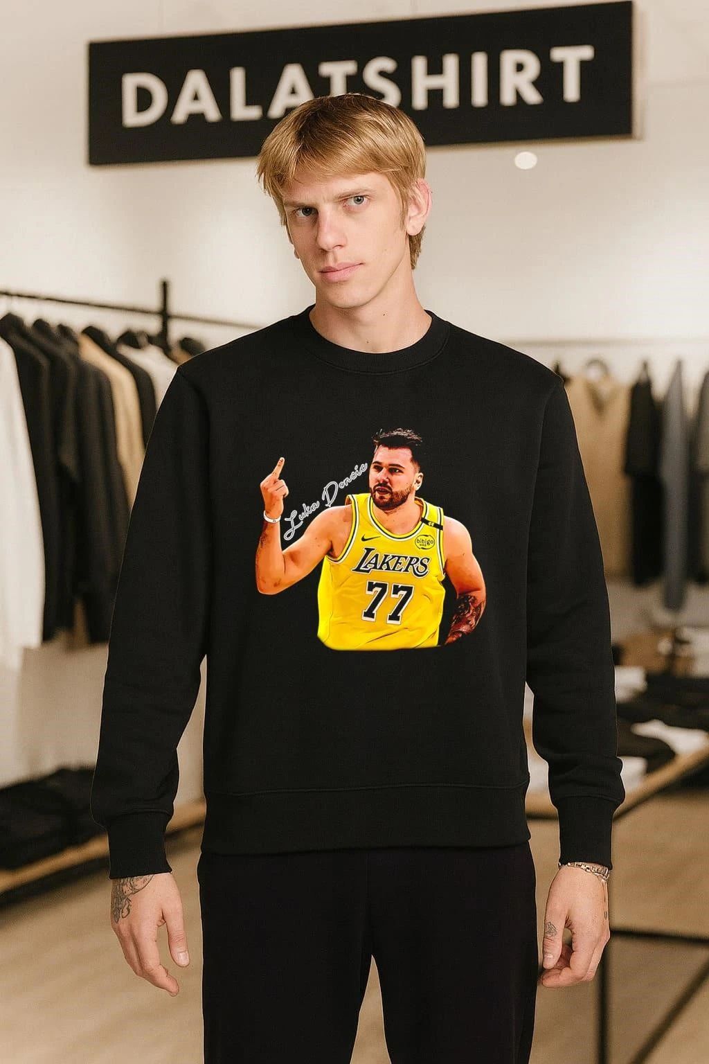 Luka Doncic Lakers 77 Middle Finger Gesture shirt