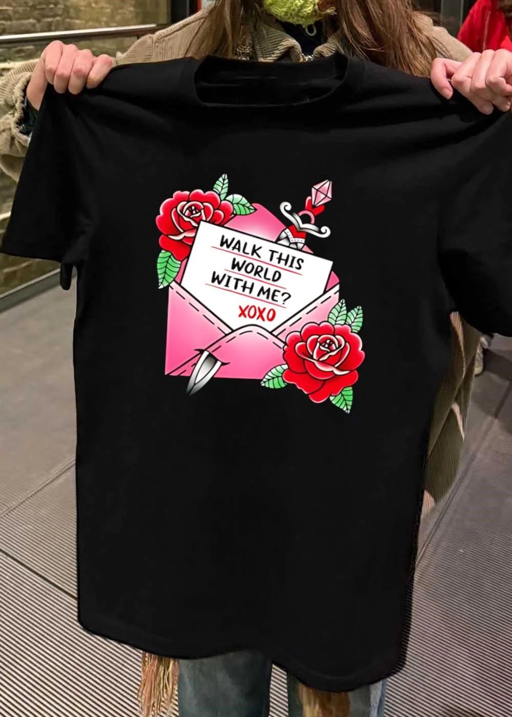 Walk This World With Me XOXO Tattoo Letter Envelope shirt