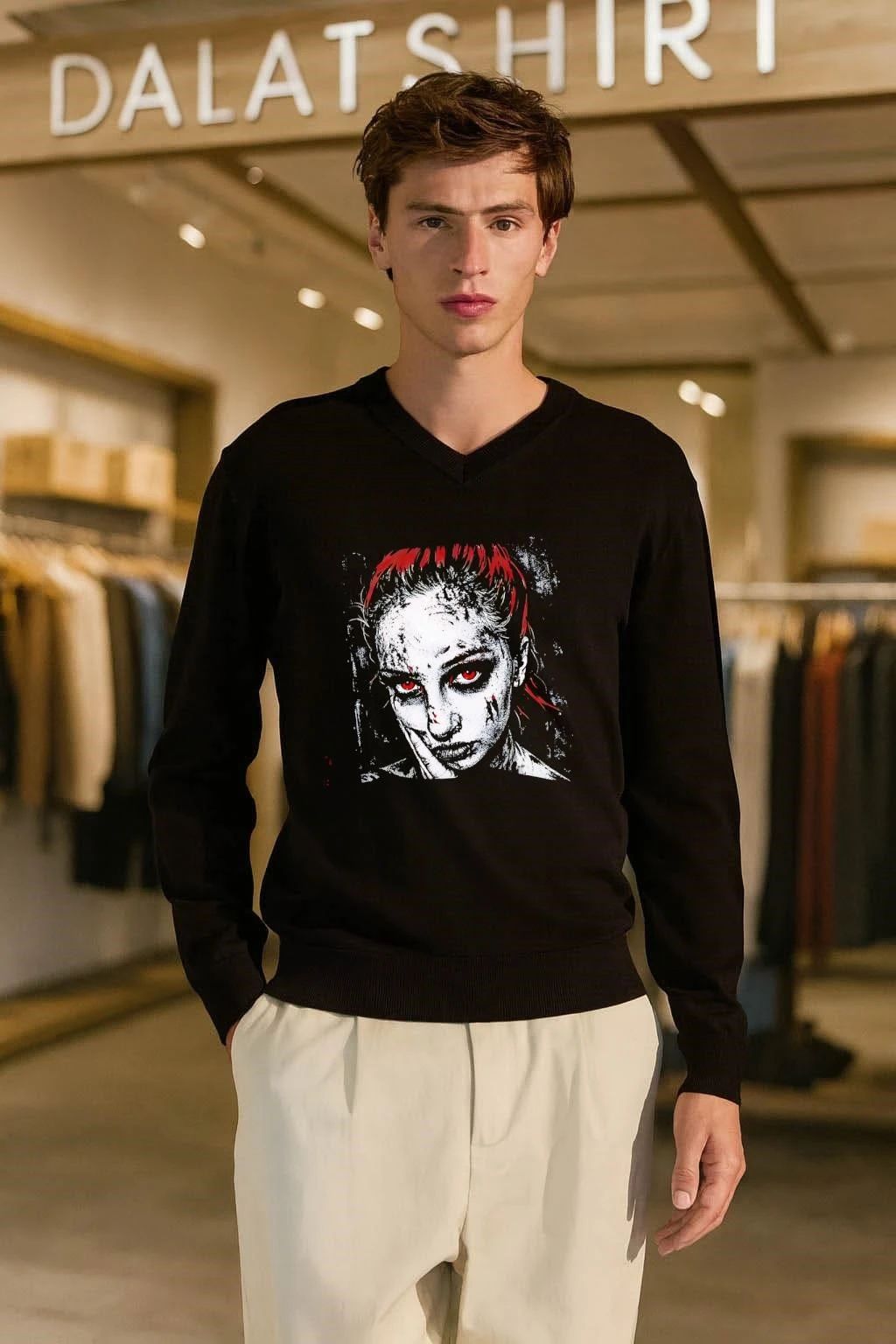 Red Eyed Girl Horror Gothic Portrait Artistic Graphic shirt