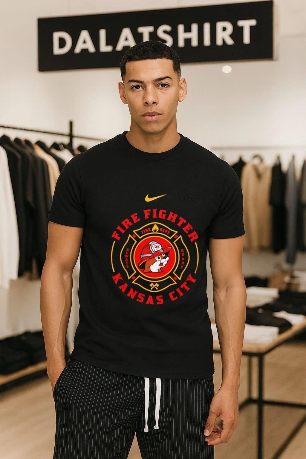 Kansas City Firefighter Buc-ee’s Chiefs Helmet Maltese Cross T-Shirt