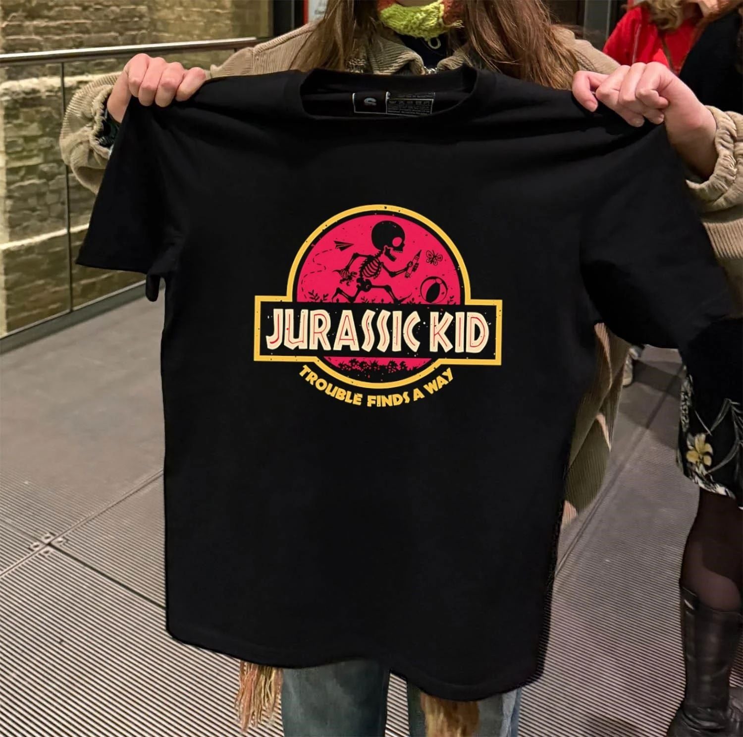 Jurassic Kid Trouble Finds A Way Skeleton Dinosaur shirt