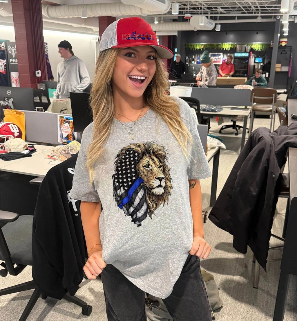 Lion Head With American Flag Thin Blue Line Police Support shirt