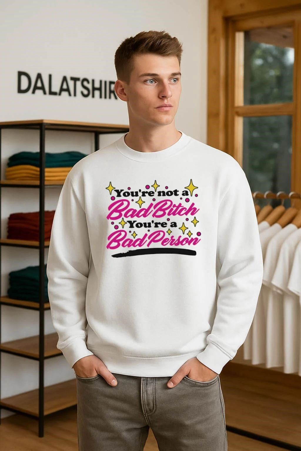 You’re Not A Bad Bitch You’re A Bad Person pink shirt