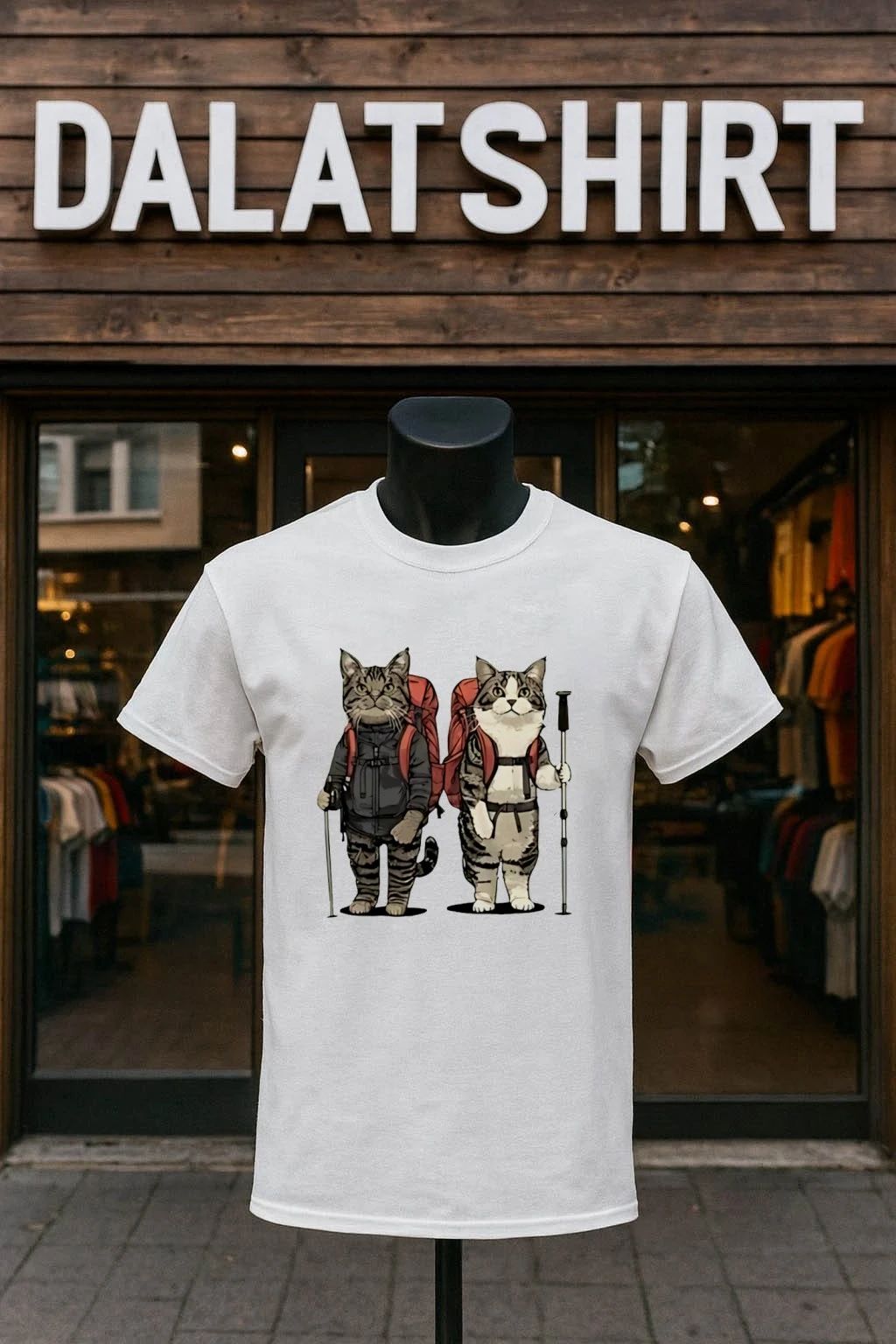 Hiking Cats Wearing Backpacks With Trekking Poles shirt