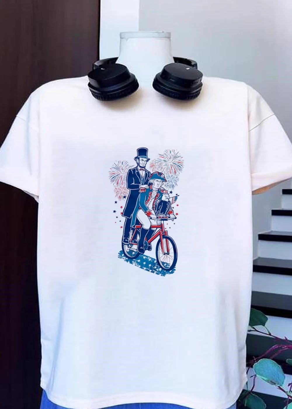 Abraham Lincoln George Washington Eagle Riding Bicycle shirt