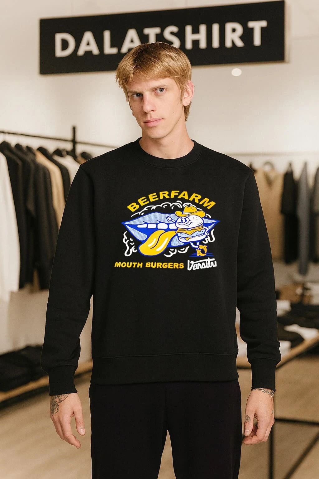 Beerfarm Mouth Burgers Varsity Mascot Cartoon shirt