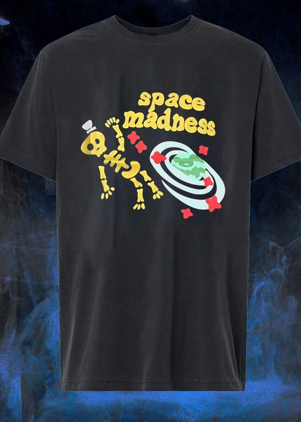 Space Madness Golden Skeleton Top Hat Planet T-Shirt