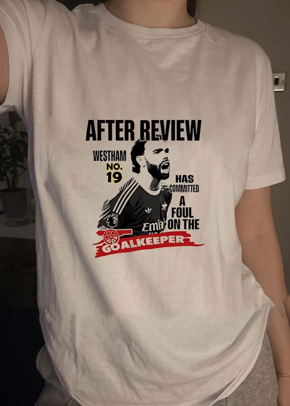Arsenal Westham No. 19 After Review Has Committed A Foul On The Goalkeeper shirt