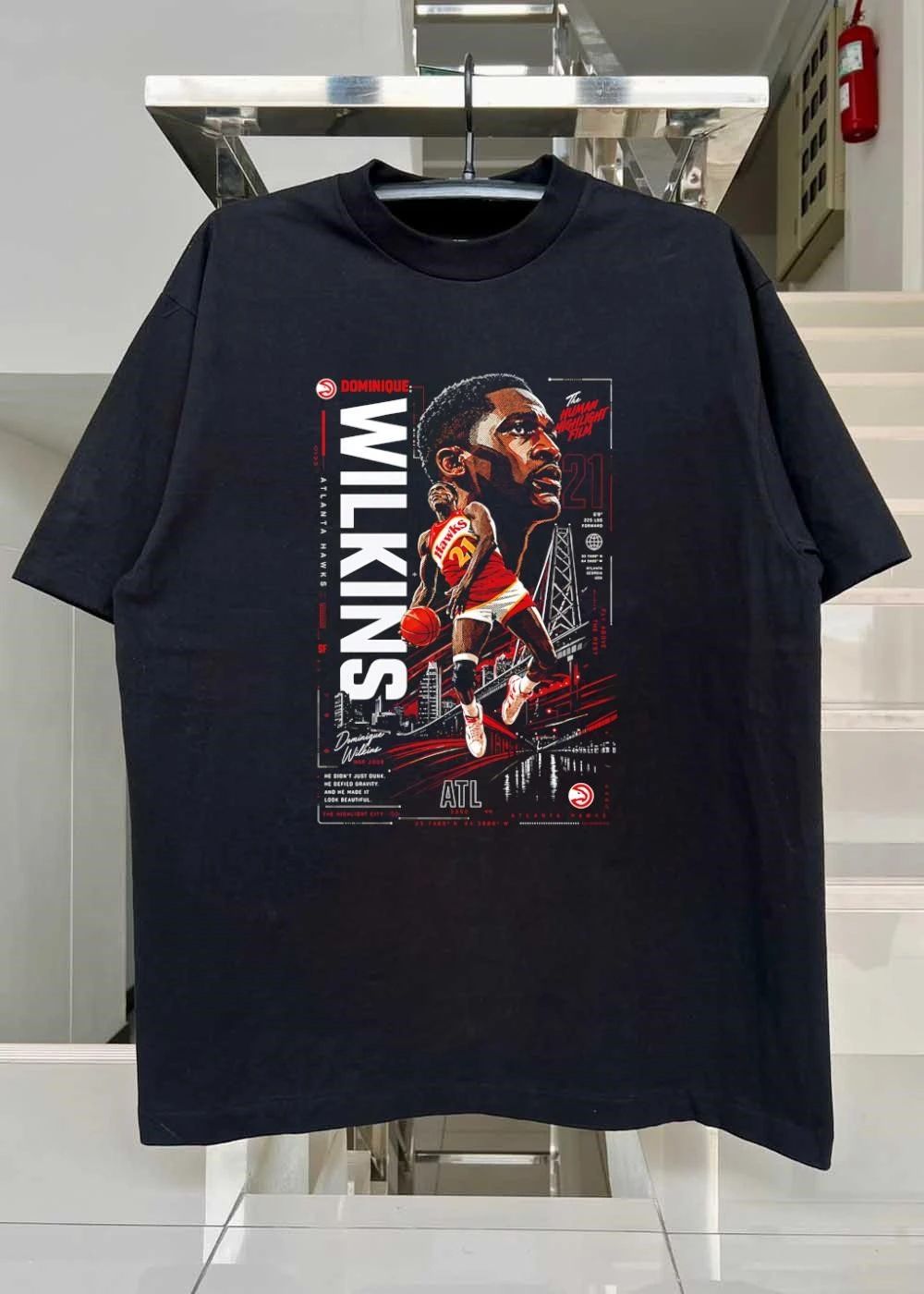 Dominique Wilkins The Human Highlight Film Atlanta Hawks 21 Basketball Poster shirt