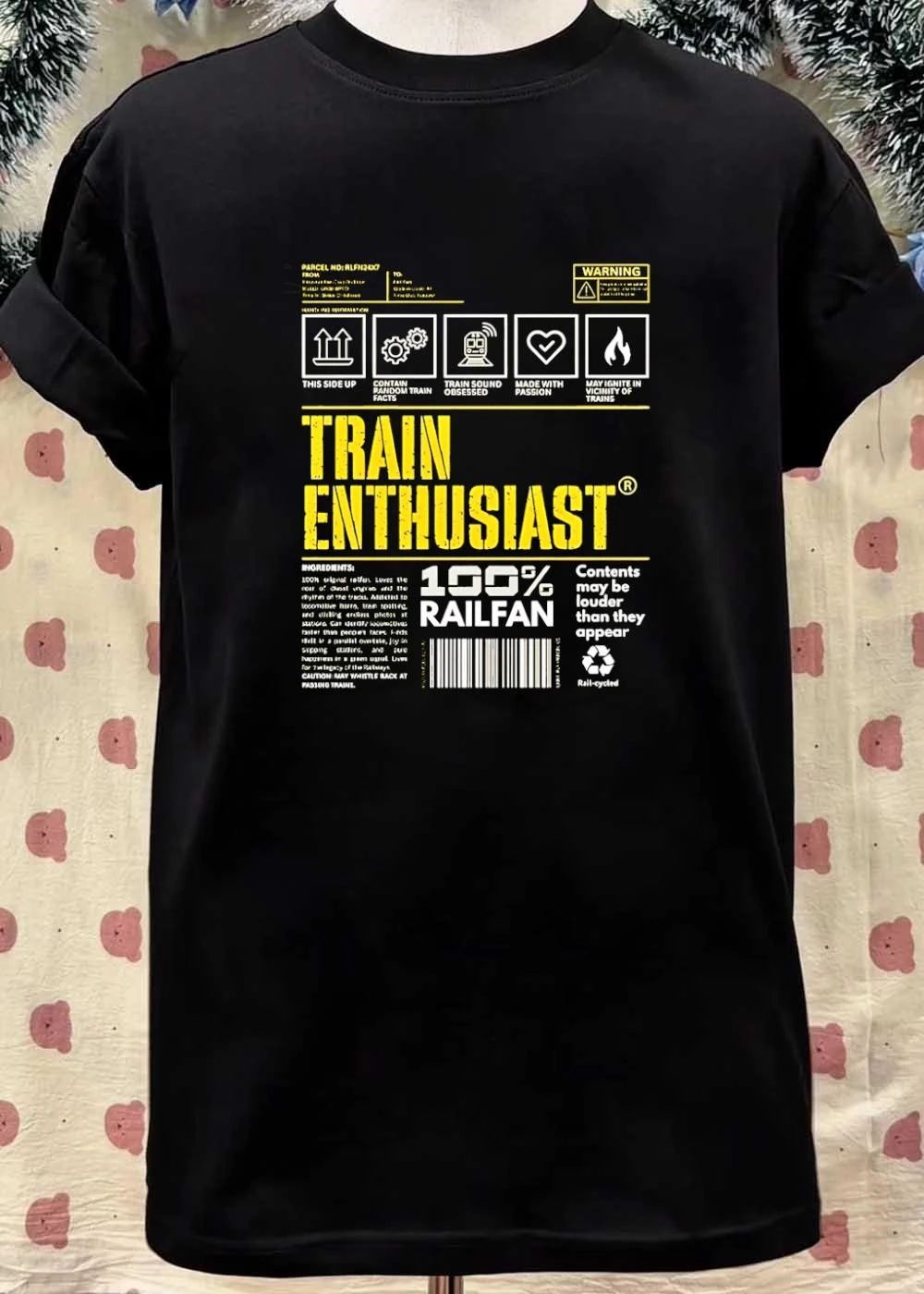 Train Enthusiast 100′ Railfan Shipping Label T-Shirt