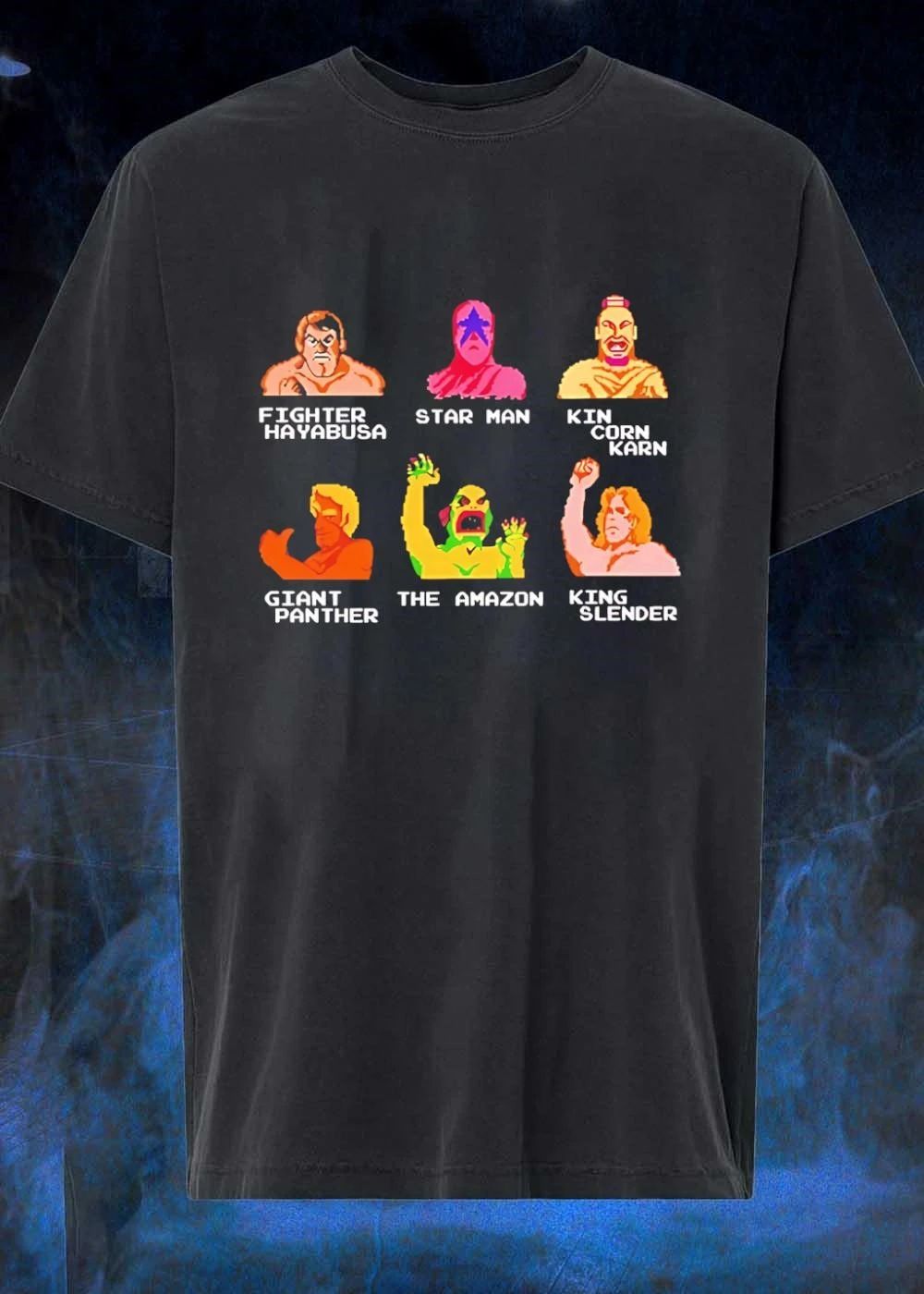 Pro Wrestling NES Game Character Roster 8-Bit Pixel Art T-Shirt