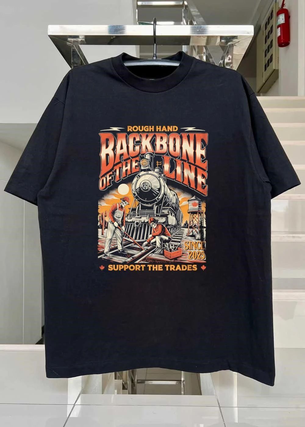 Rough Hand Backbone Of The Line Skeleton Railway Trades T-Shirt