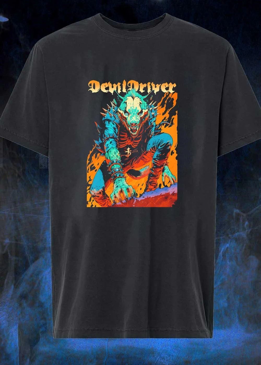 DevilDriver Skeletal Spiked Wolf Flames T-Shirt