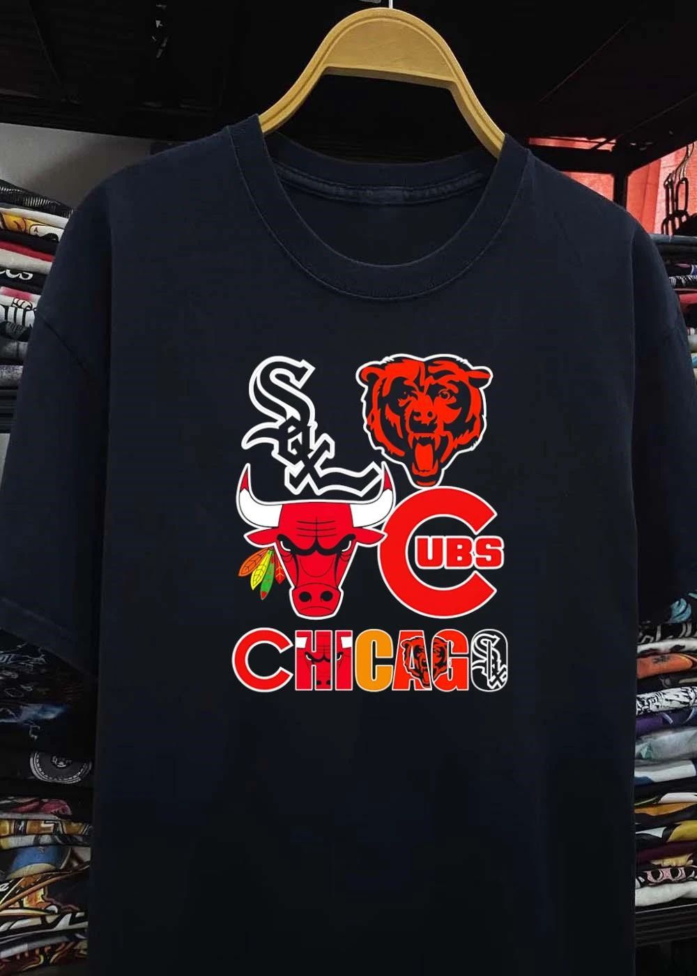 Chicago Sports Team Logos With City Wordmark T-Shirt