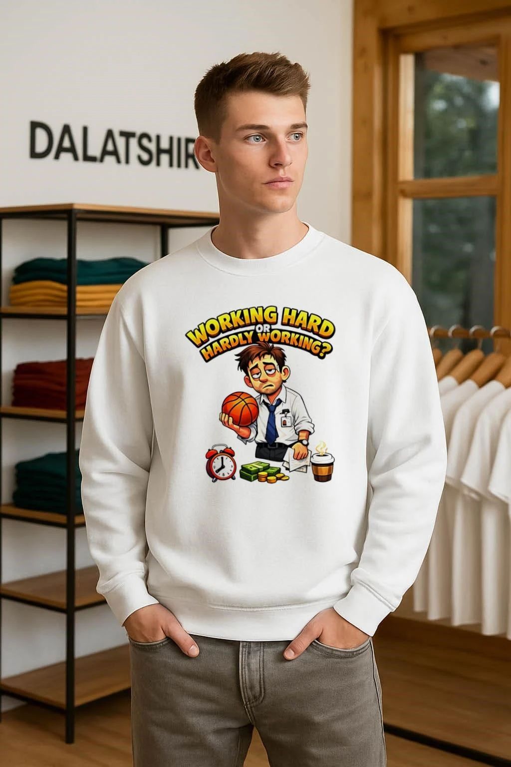 Working Hard Or Hardly Working Tired Office Man Basketball shirt