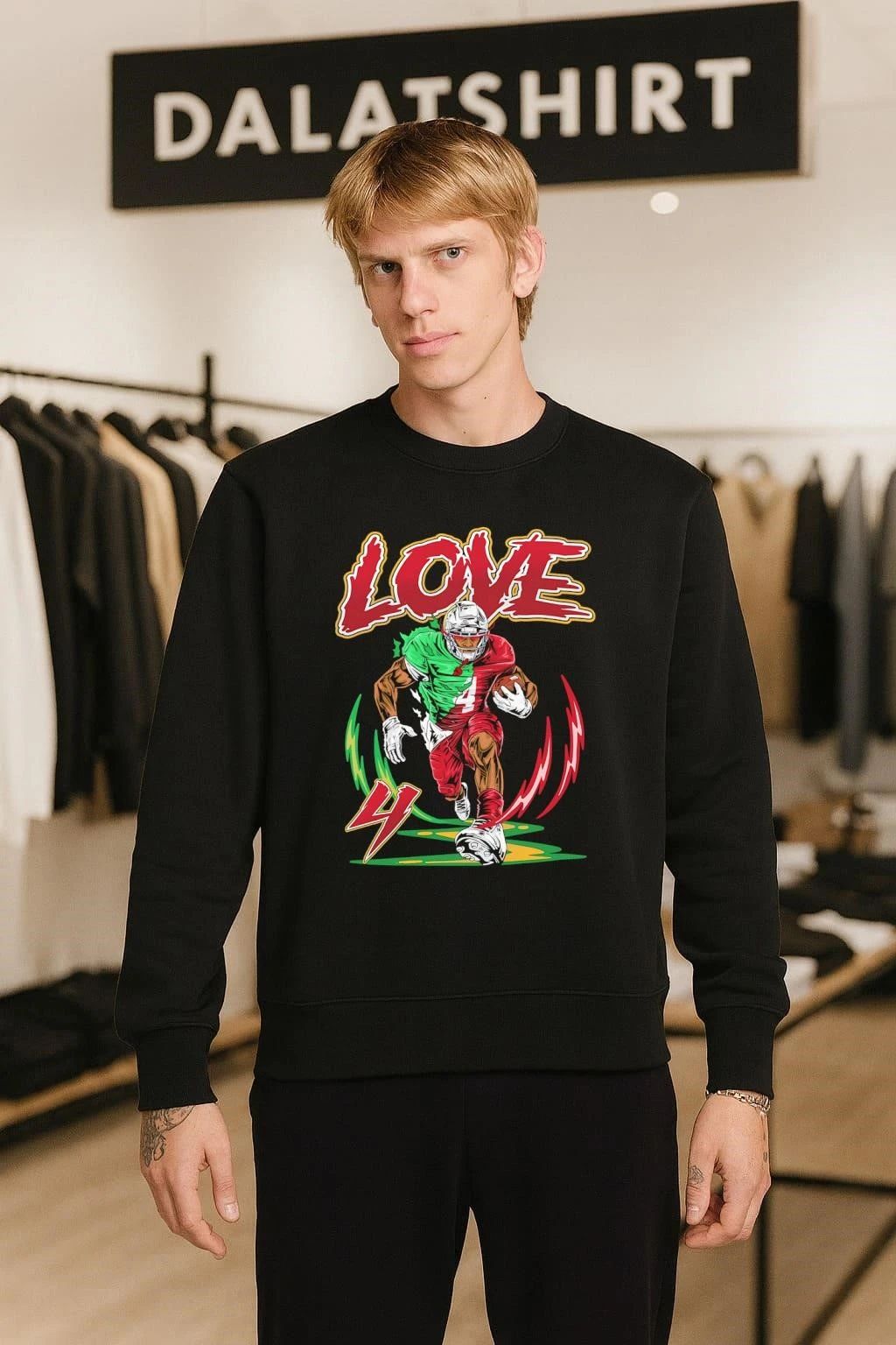 Love 4 Football Player Dynamic Action Sports Graphic shirt