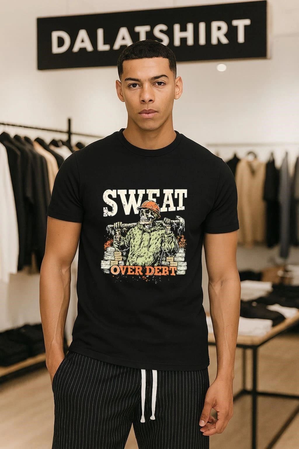 Sweat Over Debt Skeleton Construction Worker Hard Hat shirt