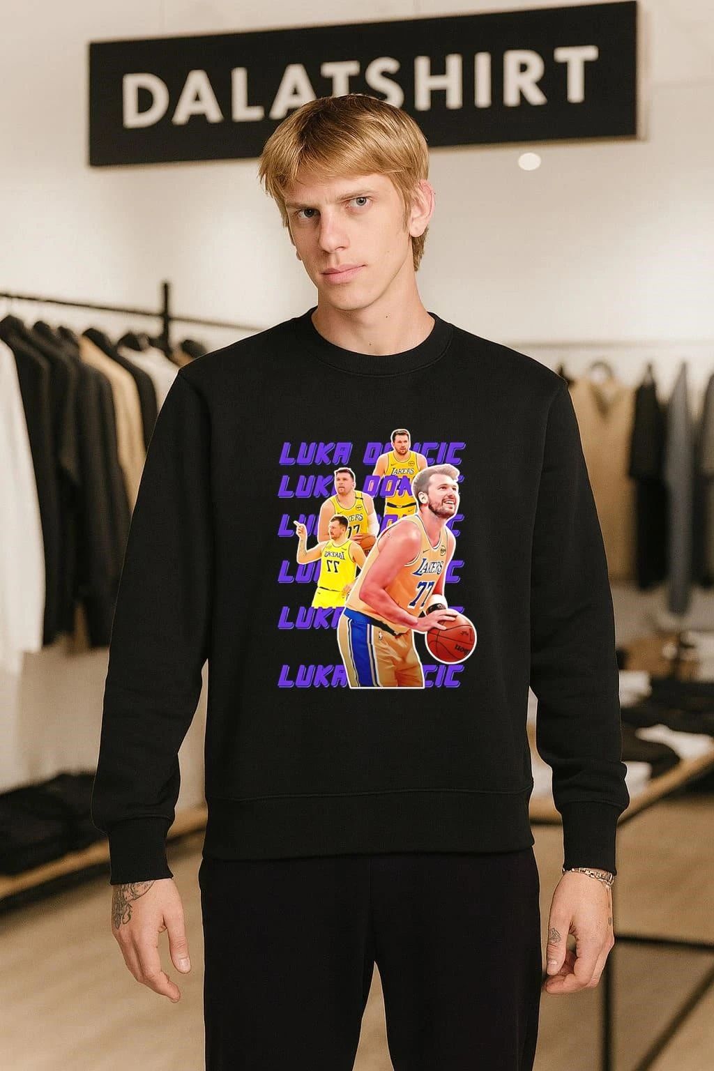 Luka Doncic Lakers 77 Action Shot Multiple Pose Purple shirt